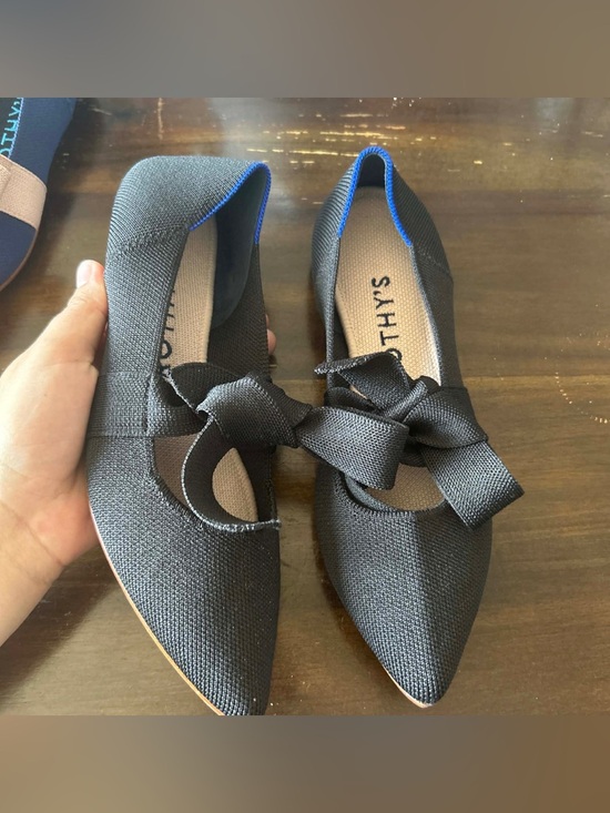 Rothy's Shoes - Rothy's Black Pointed Bow-Front Flats with Blue Trim